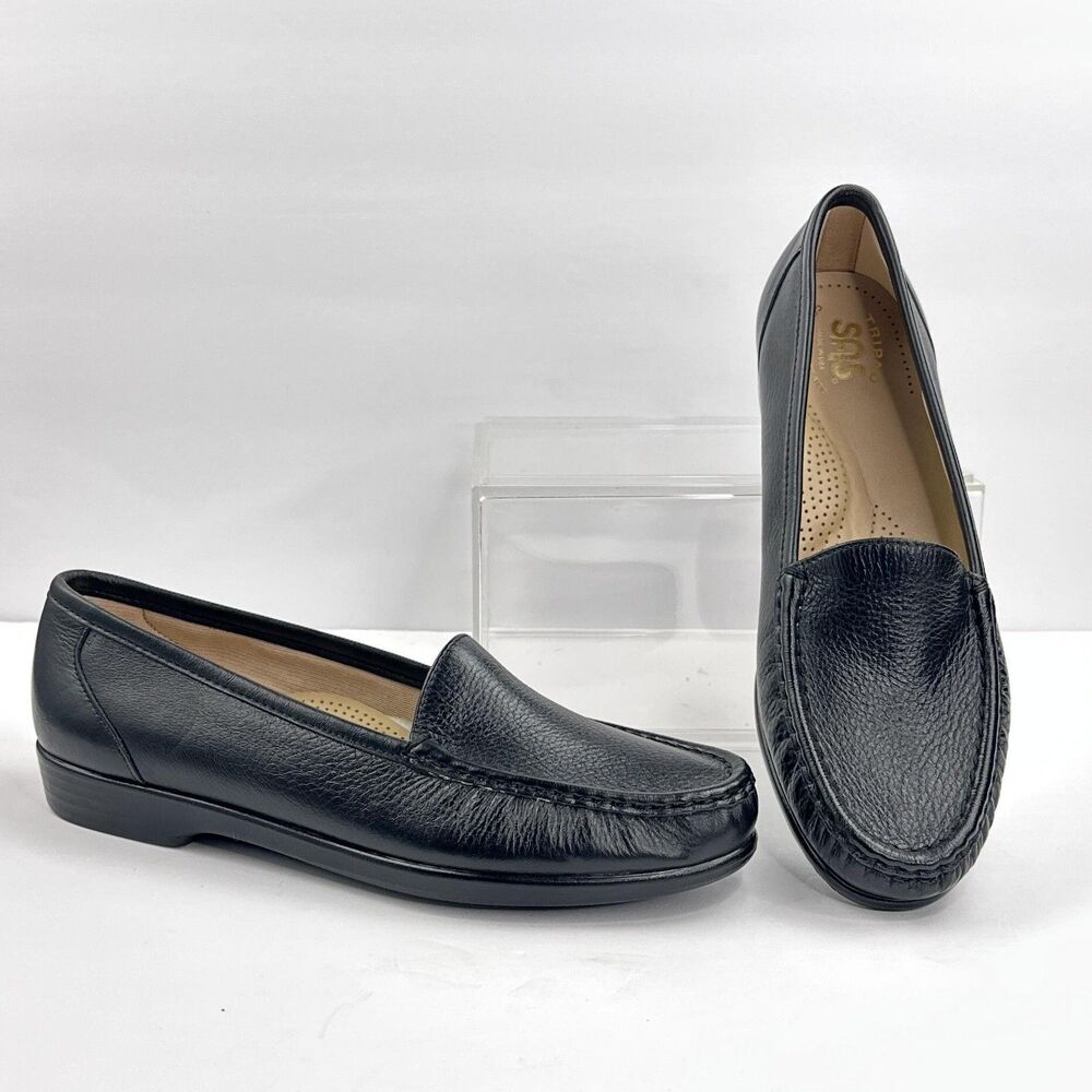 SAS Simplify Everyday Loafers Shoes Womens 8.5 Narrow Black Leather Slip On USA